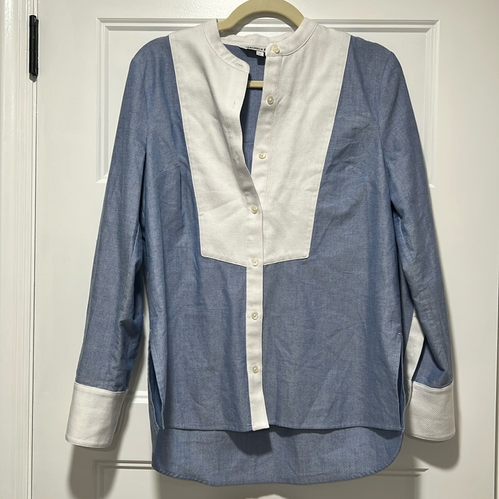 Veronica Beard Blue Naya Tuxedo Style Shirt